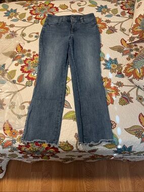 NYDJ Blue Wide-Leg Jeans with Frayed Hem